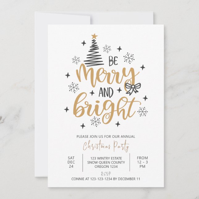 Invitation Sois Joyeux et brillant, Noël Fête de Noël (Devant)