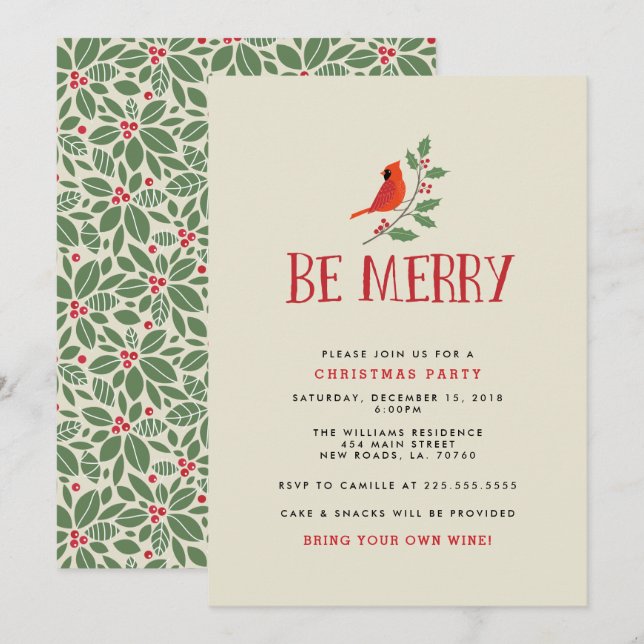 Invitation Sois Joyeux Noël cardinal (Devant / Derrière)