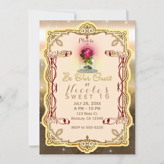 Invitation Sois notre Invité Fête de Rose Rouge Enchantée Mag (Devant)