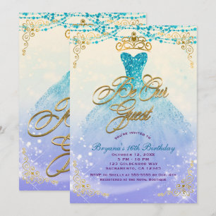 Invitation Sois notre invitée Princesse Aqua Violet Fête de 1