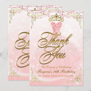 Invitation Sois notre invitée Princesse Rose Or Sweet 16 Merc