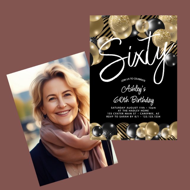 Invitation Soixante Black Gold 60e photo Anniversaire (Créateur téléchargé)