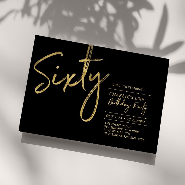 Invitation Soixante | Black & Gold Modern 60th Birthday Party (Créateur téléchargé)