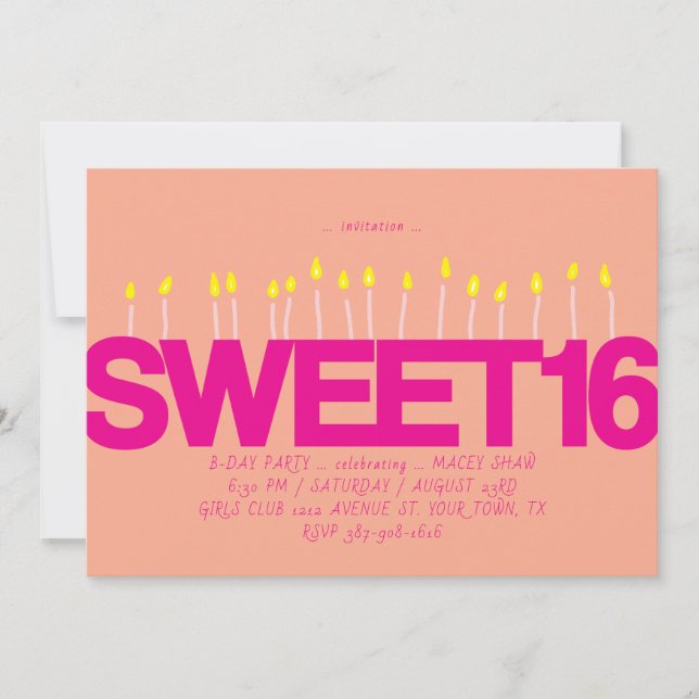 INVITATION SOIXANTE BOUGIES SWEET SIXTEEN ANNIVERSAIRE (Devant)