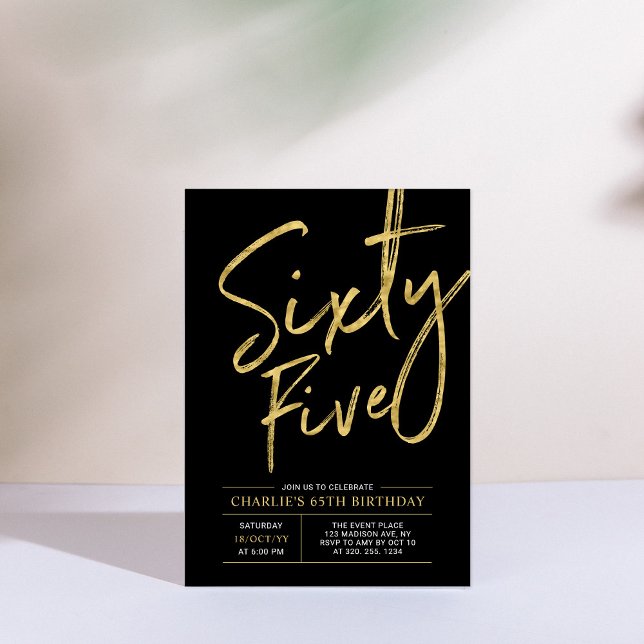 Invitation Soixante-cinq | Gold & Black 65th Birthday Party (Créateur téléchargé)