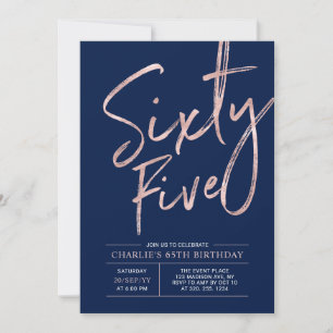 Invitation Soixante-cinq   Rose Gold & Navy 65e Anniversaire