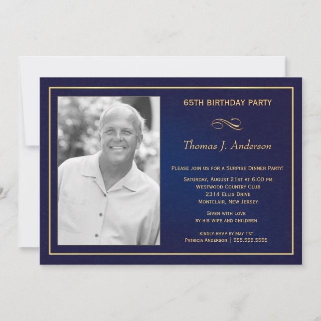 Invitation soixante-cinquième Bleu royal d'invitations de (Devant)