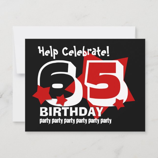 Invitation soixante-cinquième Le ROUGE de fête d'anniversaire (Devant)