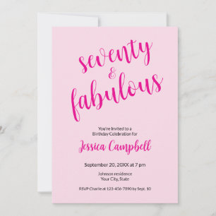 Invitation Soixante-dix ans et Fabuleux Script Rose 70e Anniv