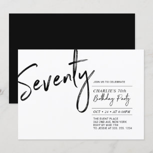 Invitation Soixante-Dix Black & White Modern 70th Birthday