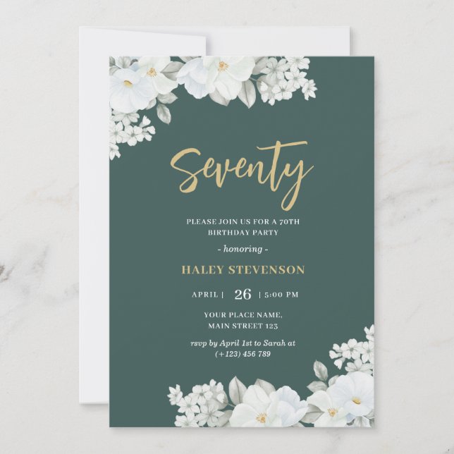 Invitation Soixante-dix Emerald Green & Gold White Florthday (Devant)