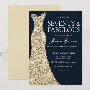 Invitation Soixante-dix et fabuleux ! ! Robe d'or Gown 70e an