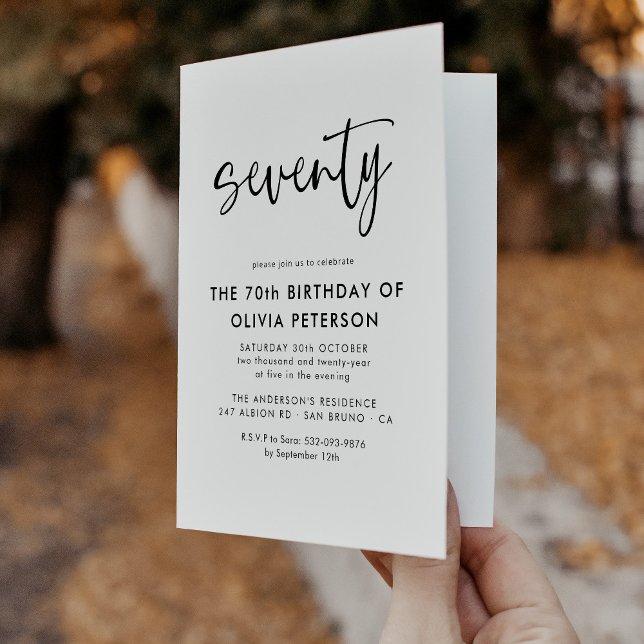 Invitation Soixante-dix moderne 70e anniversaire noir et blan (Créateur téléchargé)