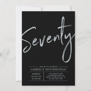 Invitation Soixante-dix moderne Silver & Black 70e fête d'ann