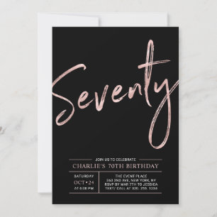 Invitation Soixante-dix   Rose Gold & Black 70th Anniversaire