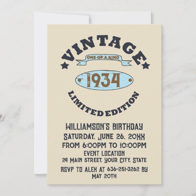 Invitation Soixante-dix vintage 90e anniversaire personnalisé (Devant)
