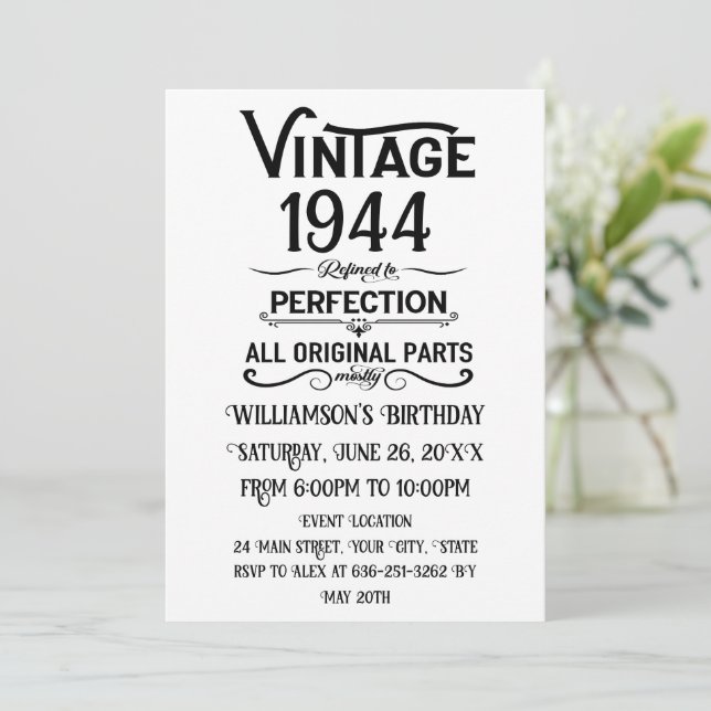 Invitation Soixante-dix vintages fête du 80e anniversaire (Debout devant)