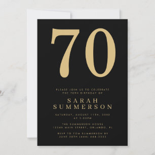 Invitation Soixante-dixième Anniversaire Moderne Black Gold 7