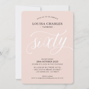 Invitation Soixante élégante anniversaire chic rose roux mode