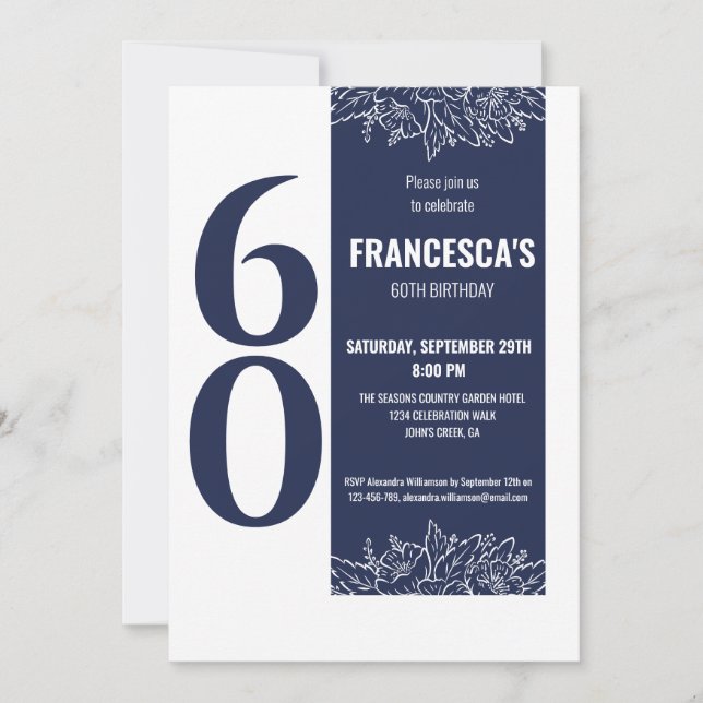 Invitation Soixante élégante Florale 60e fête d'anniversaire (Devant)