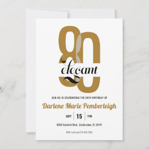 Invitation Soixante et élégant Gold Black 80th Birthday Party