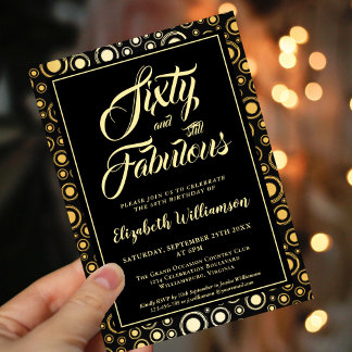 Invitation Soixante et fabuleux Black Gold 60e fête d'anniver