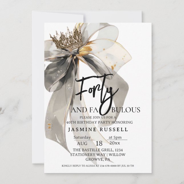 Invitation Soixante et fabuleux Bow fête d'anniversaire pour  (Devant)