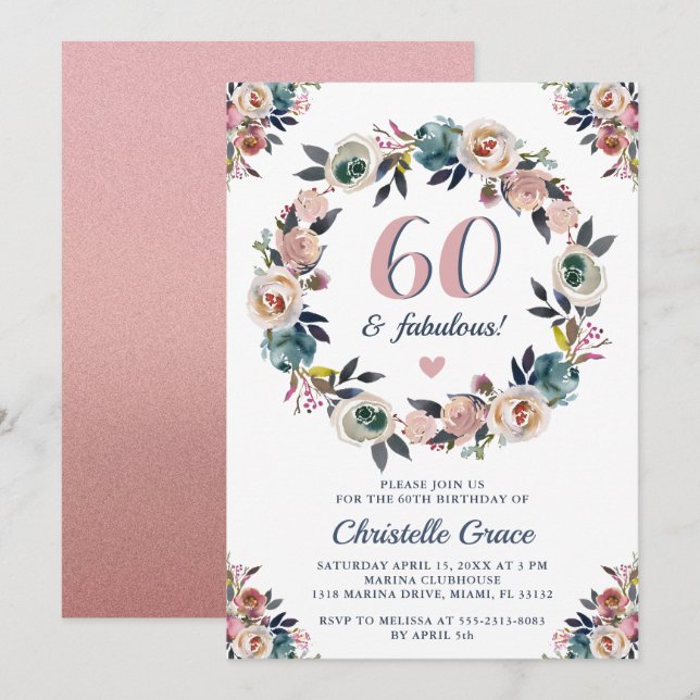 Invitation Soixante et fabuleux Chic Ladies 60e fête d'annive (Devant / Derrière)