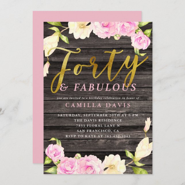 Invitation Soixante et fabuleux fête d'anniversaire rose (Devant / Derrière)