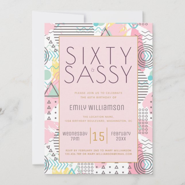 Invitation Soixante et rose sassy 1980 Memphis Design 60e par (Devant)