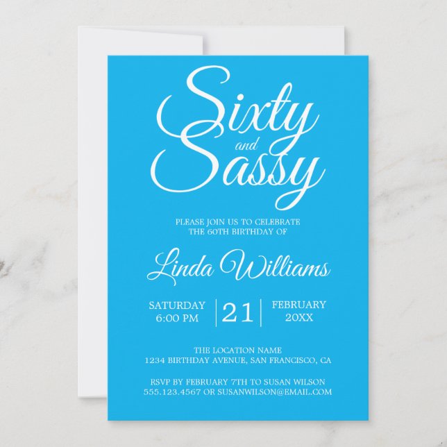 Invitation Soixante et Sassy 60e fête d'anniversaire Bright B (Devant)
