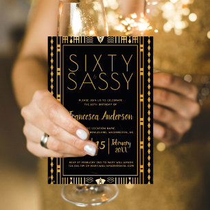 Invitation Soixante et Sassy Black Gold Art Déco 60e