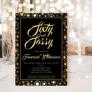Invitation Soixante Et Sassy Élégante Black Gold fête d'anniv