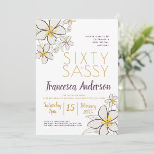 Invitation Soixante et sassy moderne violet or Jasmine Floral