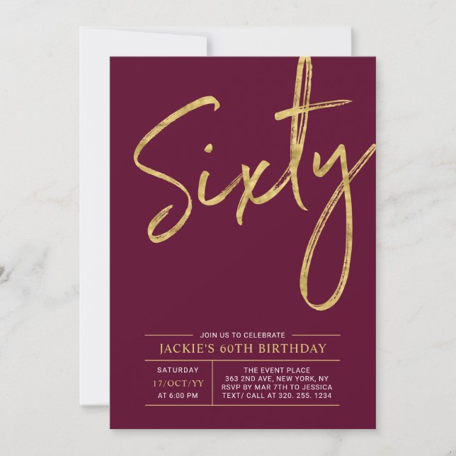 Invitation Soixante | Gold & Bourgogne moderne 60e anniversai (Devant)