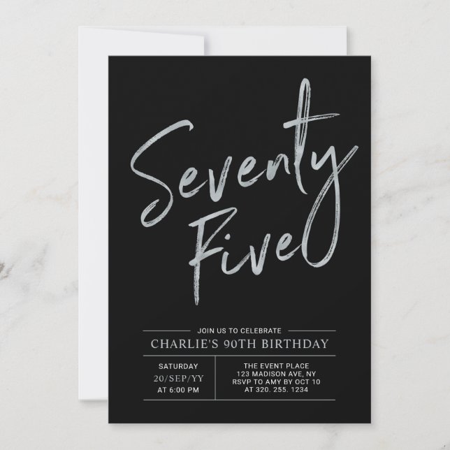 Invitation Soixante-Quinze | Argent et Noir 75e anniversaire (Devant)