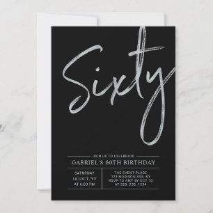 Invitation Soixante Soirée moderne en argent et noir 60e an