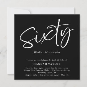 Invitation Soixante Stylish Simple Noir Blanc 60e Anniversair