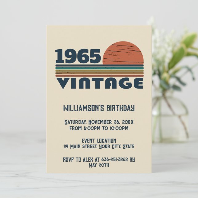 Invitation Soixante vintage 60e anniversaire personnalisée (Debout devant)