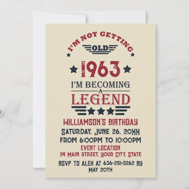 Invitation Soixante vintage 60e anniversaire personnalisée (Devant)