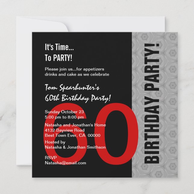 Invitation soixantième Anniversaire W1471 drôle noir argenté (Devant)