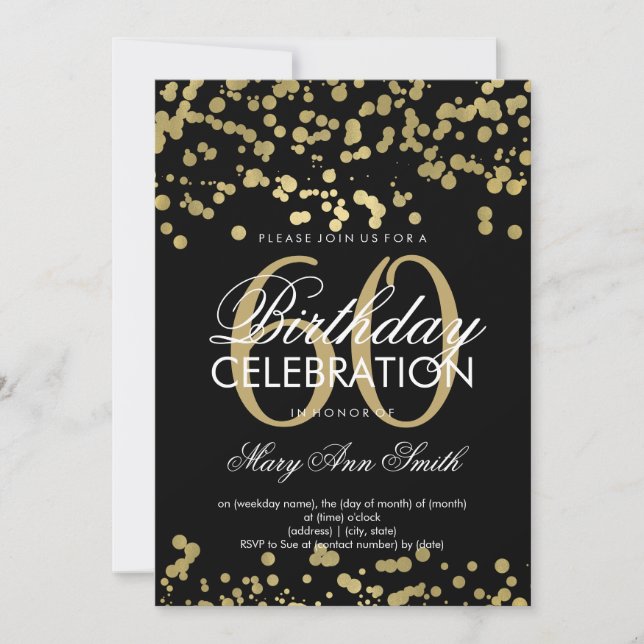 Invitation Soixantième confettis modernes de feuille d'or de (Devant)
