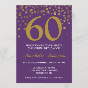 Invitation soixantième Élégant moderne de confettis pourpres
