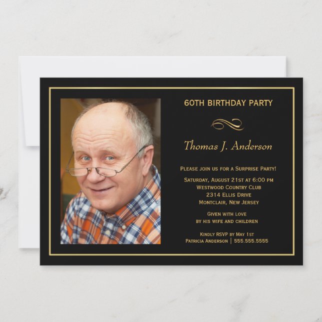 Invitation soixantième Le noir et l'or de l'homme de fête (Devant)