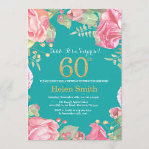 Invitation Soixantième or et Teal d'anniversaire de surprise