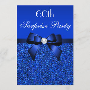 Invitation soixantième Paillettes et arc de bleu royal de