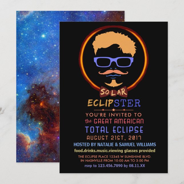 Invitation Solar Eclipse 2017 - Fête de visionnement Funny Hi (Devant / Derrière)