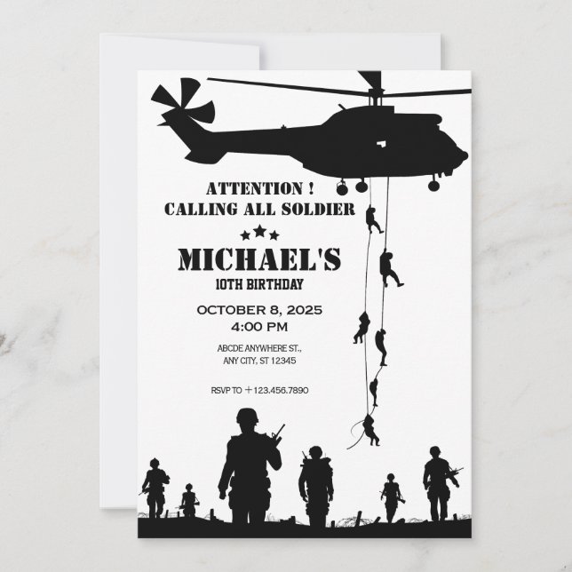 Invitation soldat de l'armée d'hélicoptère Anniversaire (Devant)