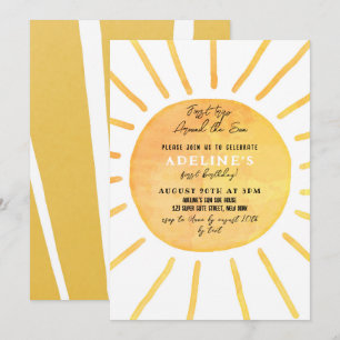 Invitation Soleil 1er anniversaire aquarelle autour du soleil