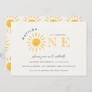 Invitation soleil 1er anniversaire aquarelle soleil jaune mod